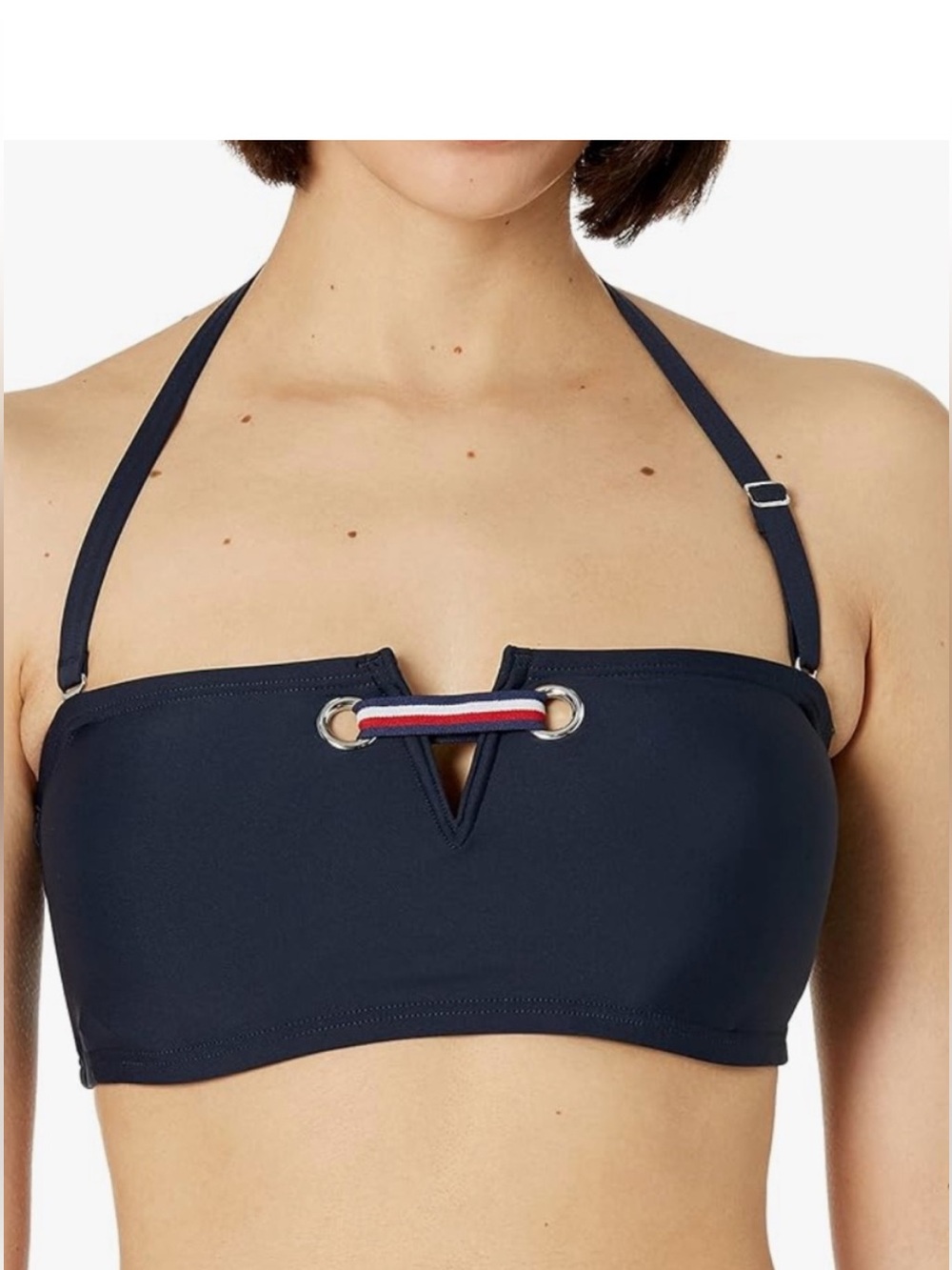 Tommy Hilfiger XXL Top Bikini Tommy Tape Bandeau Convertible Strapless Navy NWT